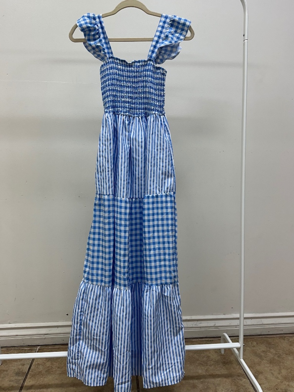 Blue & White Gingham Maxi Dress